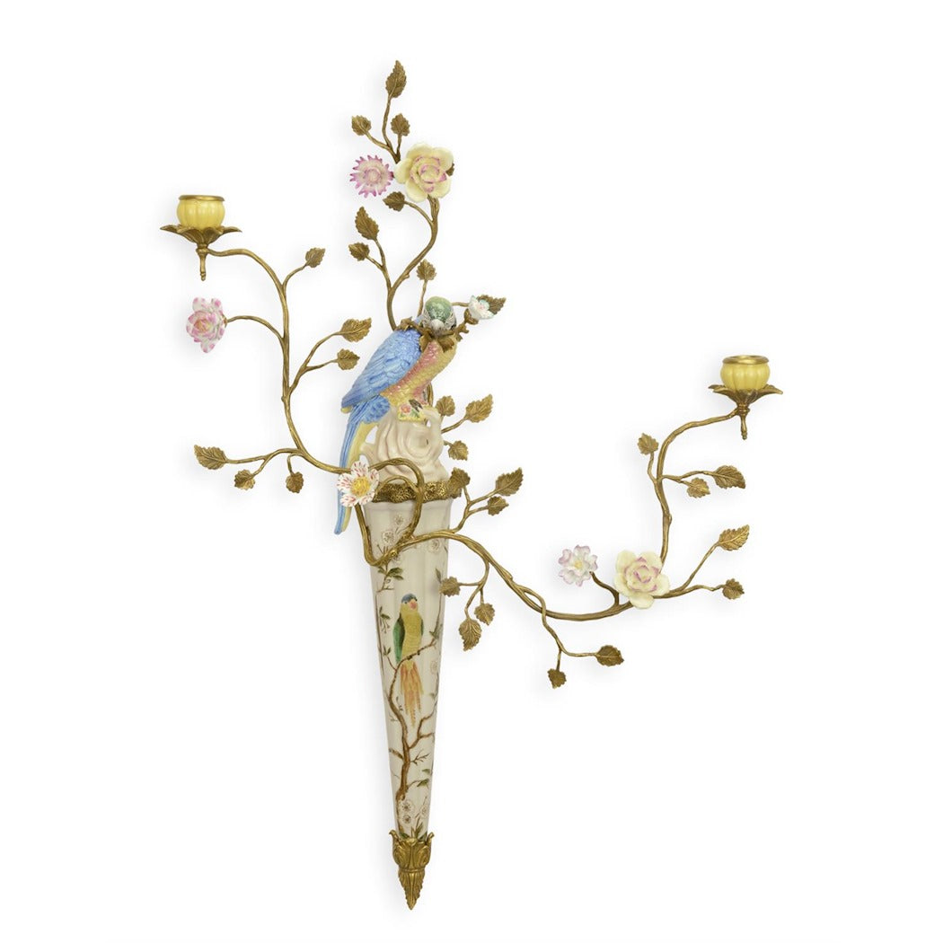 Bronze-Mounted Porcelain Two-Branch Wall Applique - 79cm