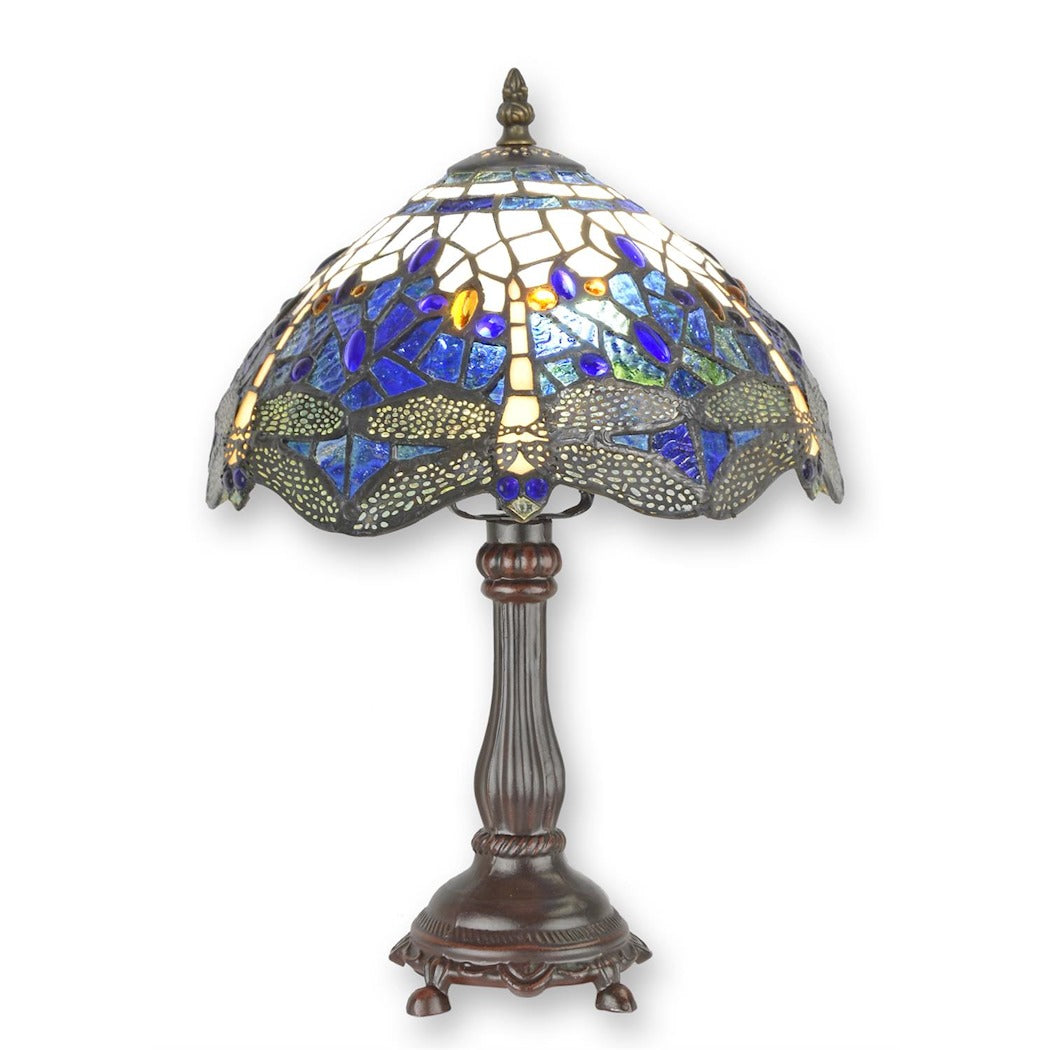 Bologna - Tiffany Style Table Lamp Blue Dragonfly 40 cm