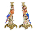 Bronze Mounted Porcelain Parrot Candle Holders 36cm (Pair)