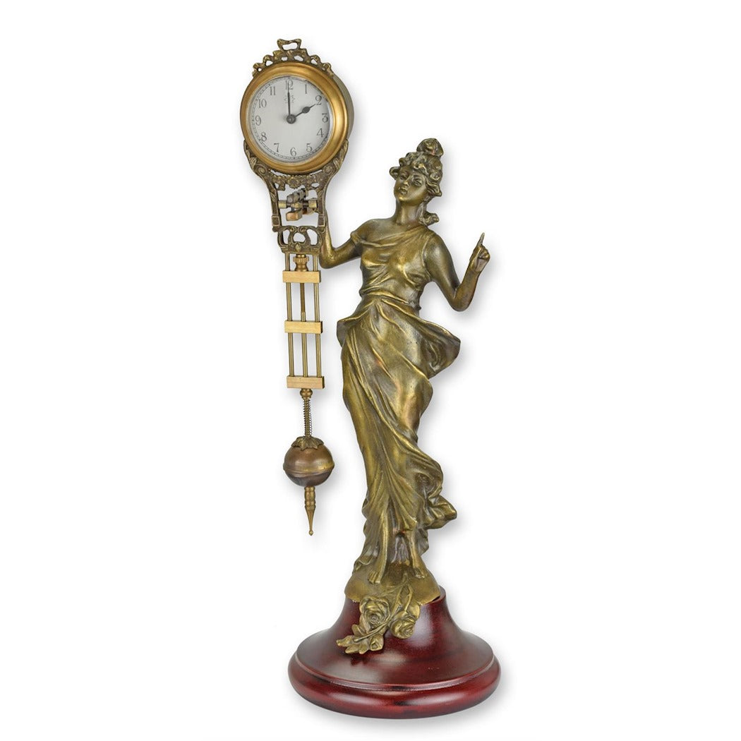 Classical Bronze Mystery Table Clock – Elegantly Draped Female Figure 33cm