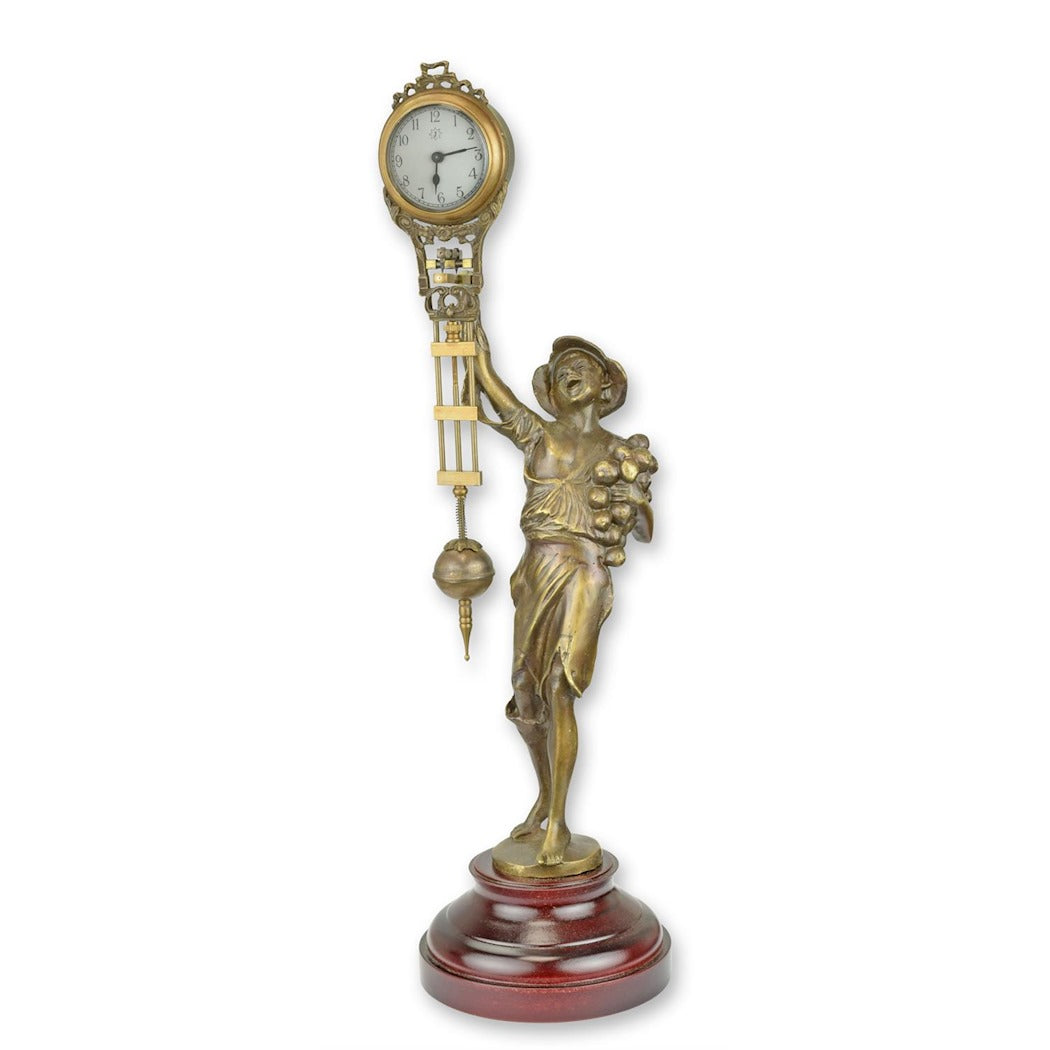 Vintage Bronze & Metal "Horloge Mystérieuse" Table Clock Held by a Boy 38cm
