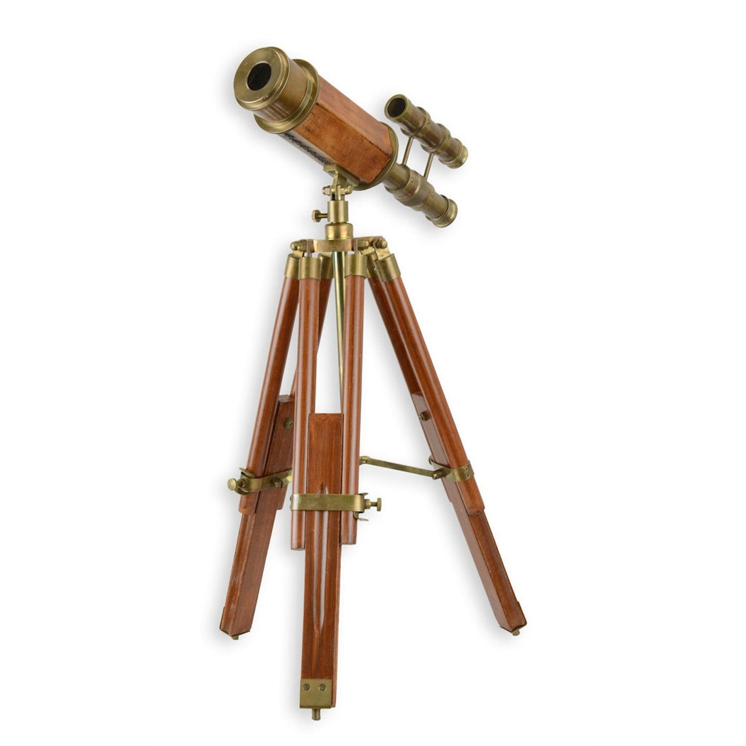 Vintage Brass Telescope with Adjustable Wooden Tripod Stand