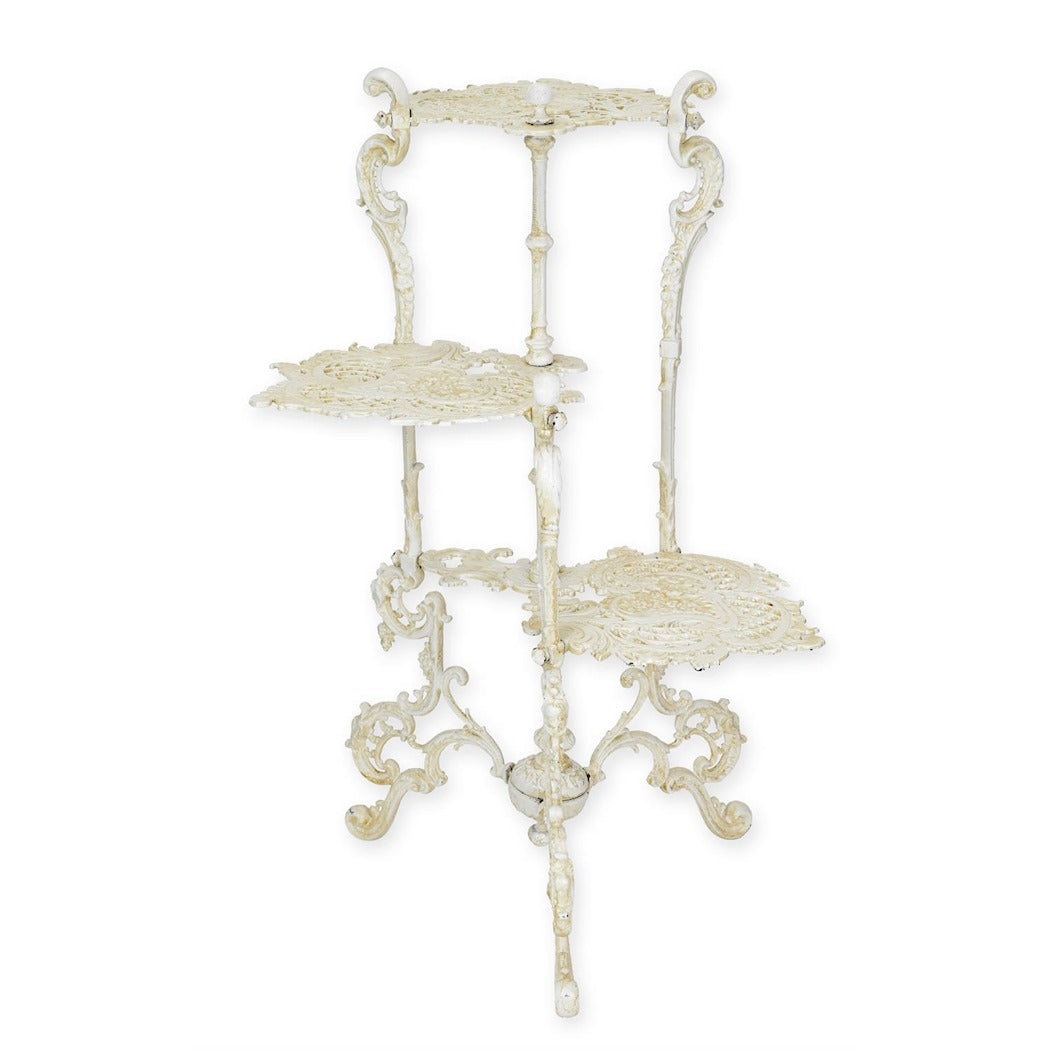 Antique White Cast Iron 3-Tier Flower Stand & Plant Table 80cm