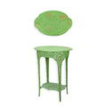 Cast Iron Art Nouveau Side Table Green & Gold with Hand-Painted Floral Details