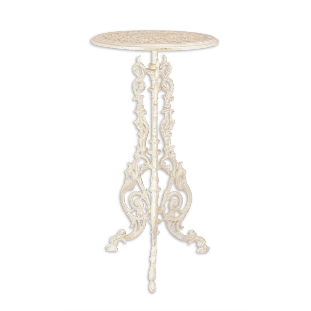 White Cast Iron Plant Stand 69cm - Vintage Garden Side Table