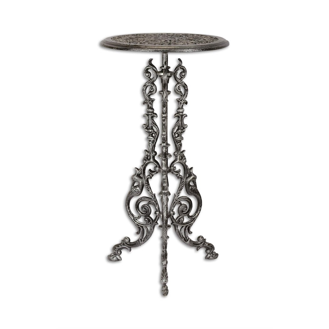 Silver Cast Iron Plant Stand 69cm - Vintage Garden Side Table