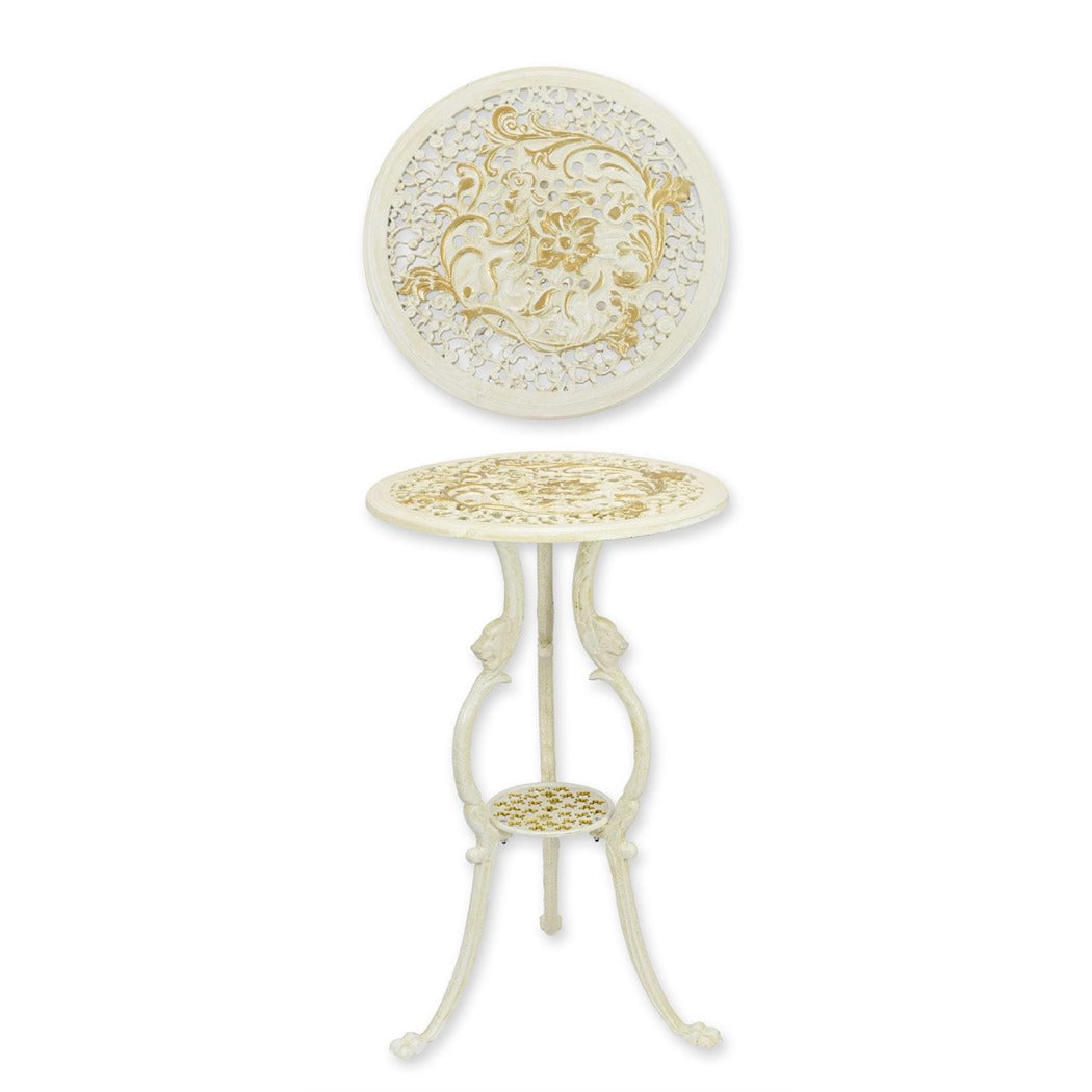 Antique White & Gold Cast Iron Flower Table