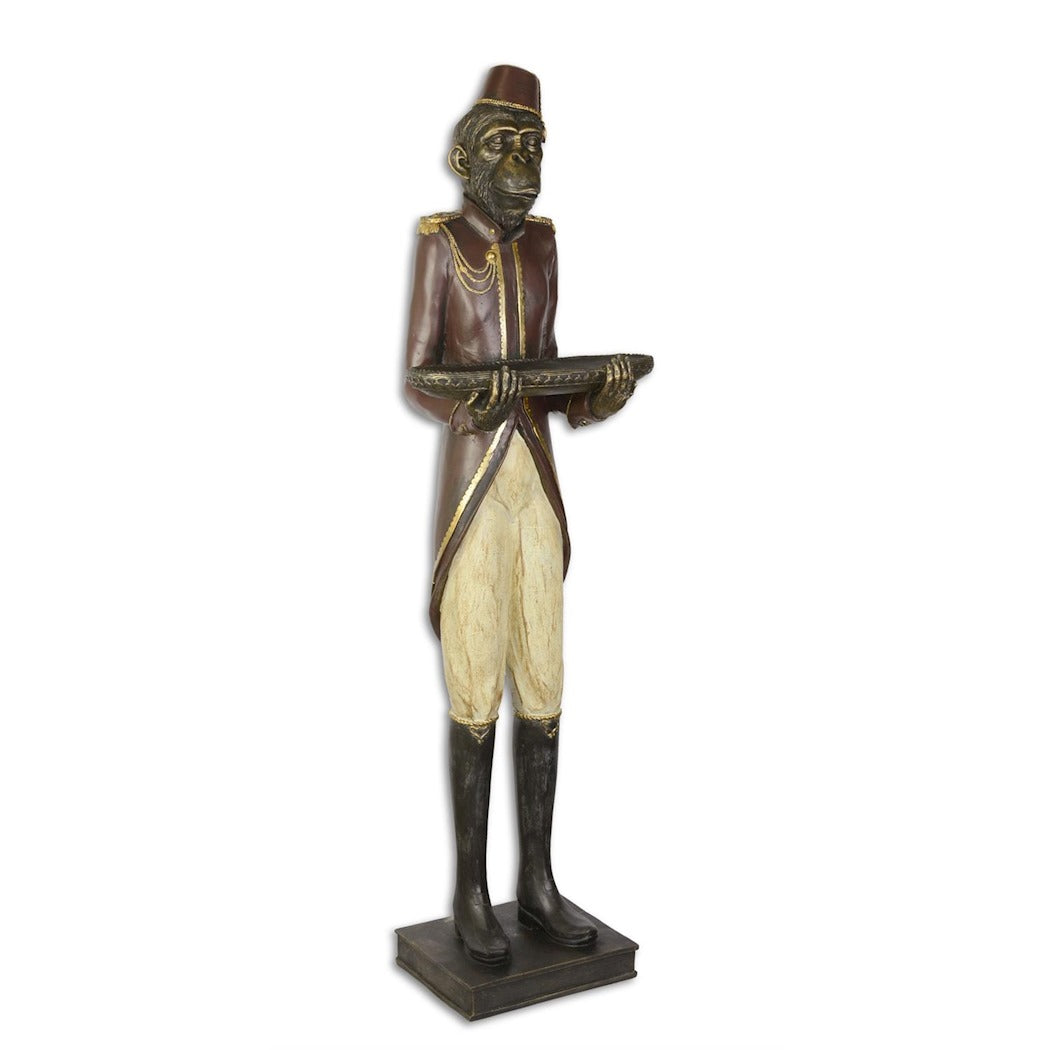Life-Size Monkey Butler Statue with Tray – Vintage Floor Figurine