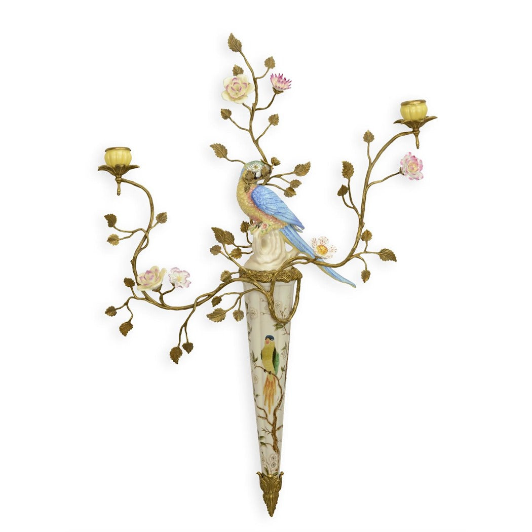 Bronze-Mounted Porcelain Two-Branch Wall Applique 79cm