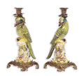 Bronze Mounted Porcelain Green Parrot Candle Holders 36cm (Pair)
