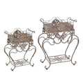 Antique Style Brown Iron Planters on Stands (Pair)