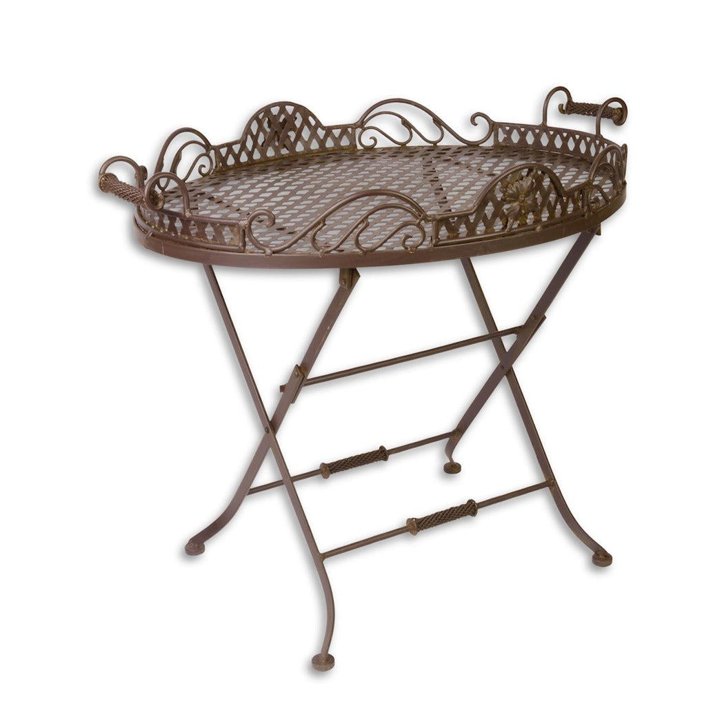 Elegant Vintage Iron Butler Table – Classic Brown