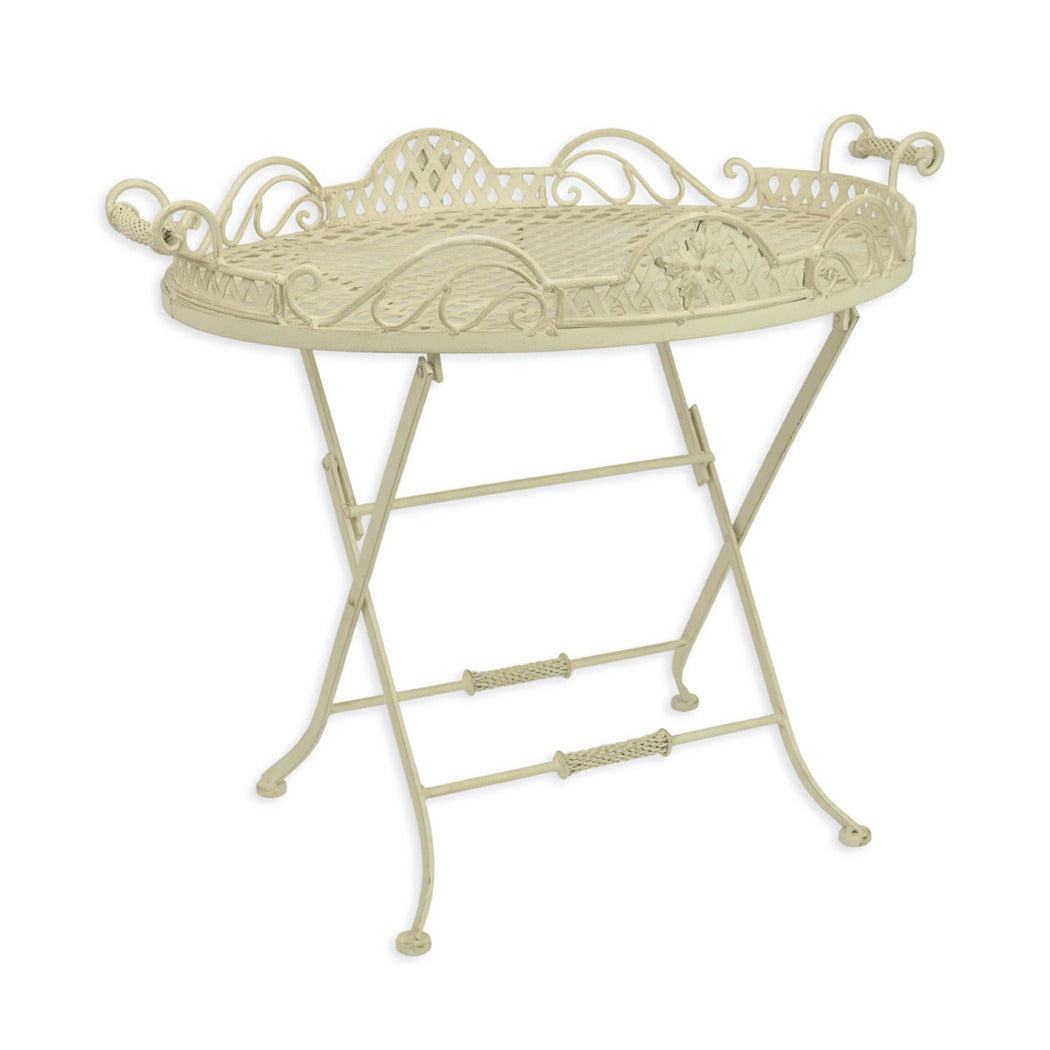 Elegant Vintage Iron Butler Table – Antique White