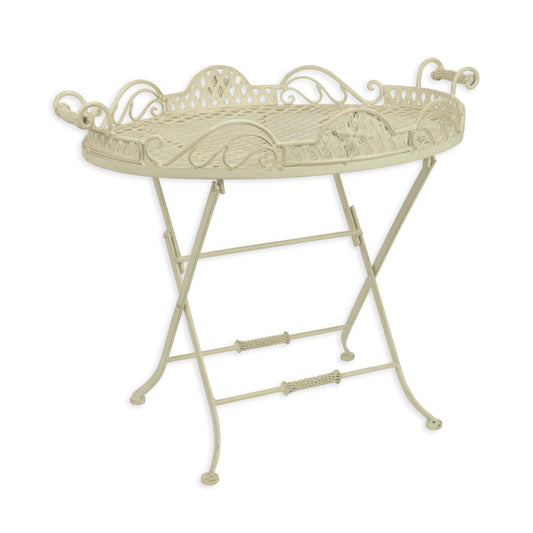 Eleganter Vintage-Butler-Tisch aus Eisen – Antikweiß