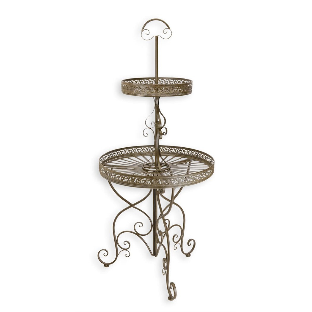 Elegant Vintage 2-Tier Round Iron Etagère – Brown