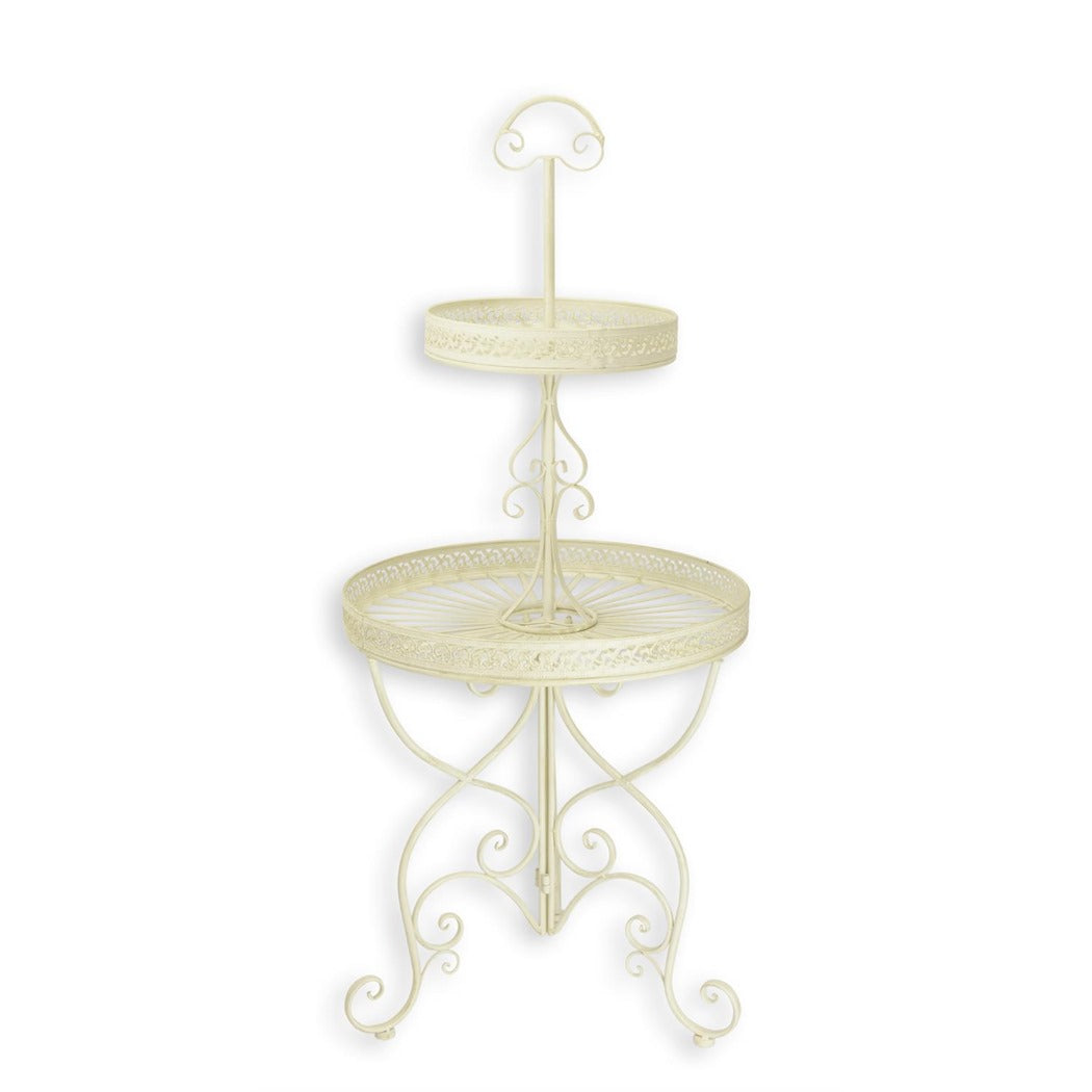 Elegant Vintage 2-Tier Round Iron Etagère – White